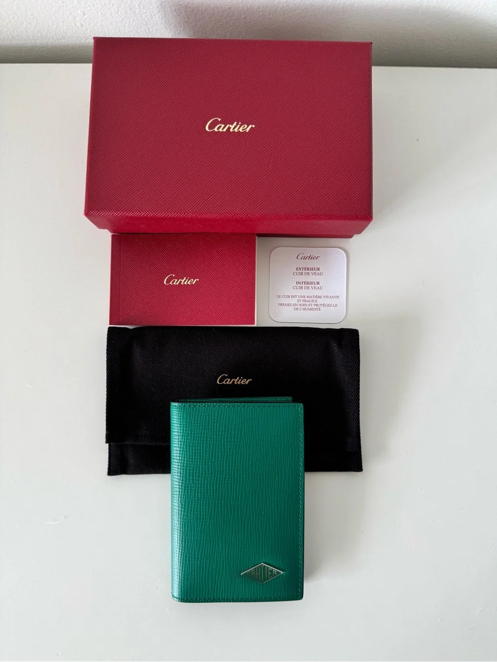Cartier Losange, 4 Credit Card Holder in Green Grained Calfskin, Leather